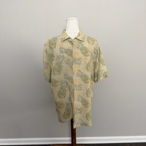 Margaritaville Shirt Silk Linen Lightweight  Pineapple Print Travel Beach Cruise